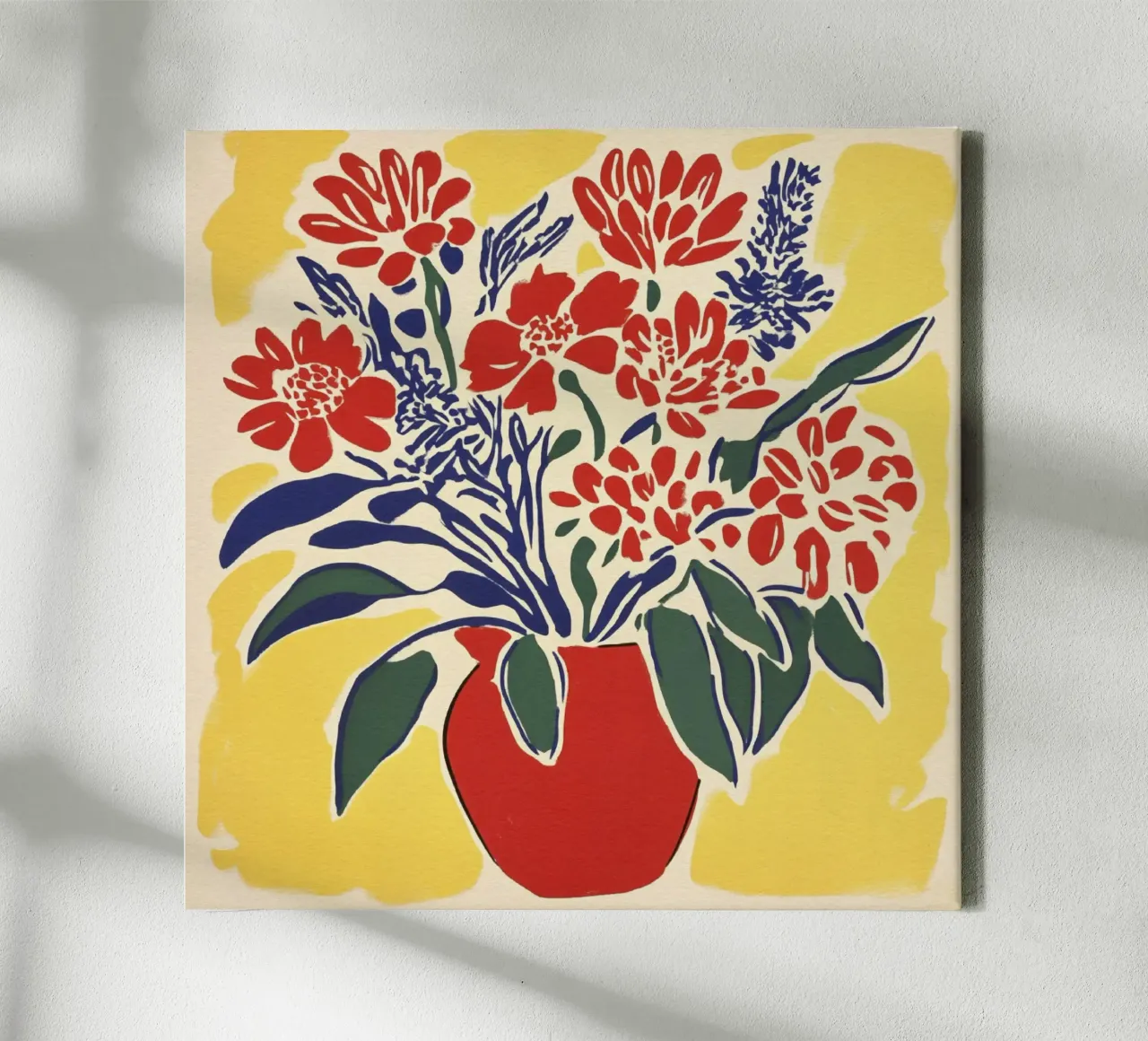 Bouquet floreale giallo linocut in stile retrò del Medioevo tela con Cornice a cassetta da Modern Muse