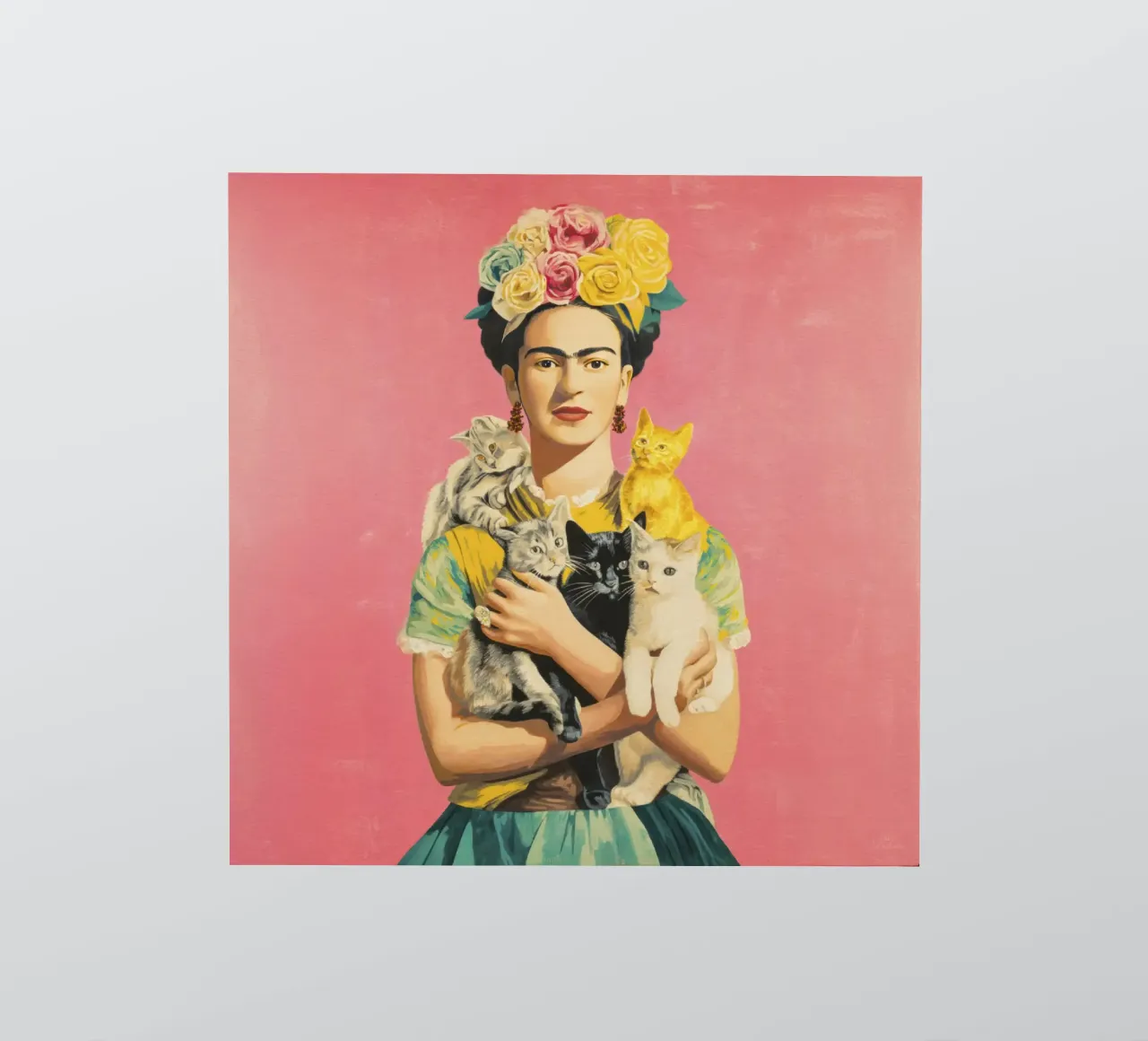 Musa bohémienne con corona floreale in posa con i gattini adesivo da Modern Muse