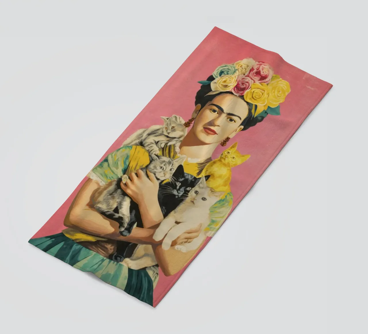 Diva messicana con corona di rose e gattini telo mare da Modern Muse