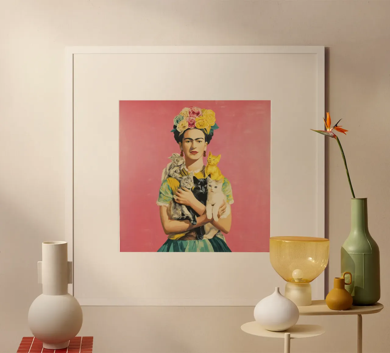 Diva messicana con corona di rose e gattini carta hahnemühle da Modern Muse