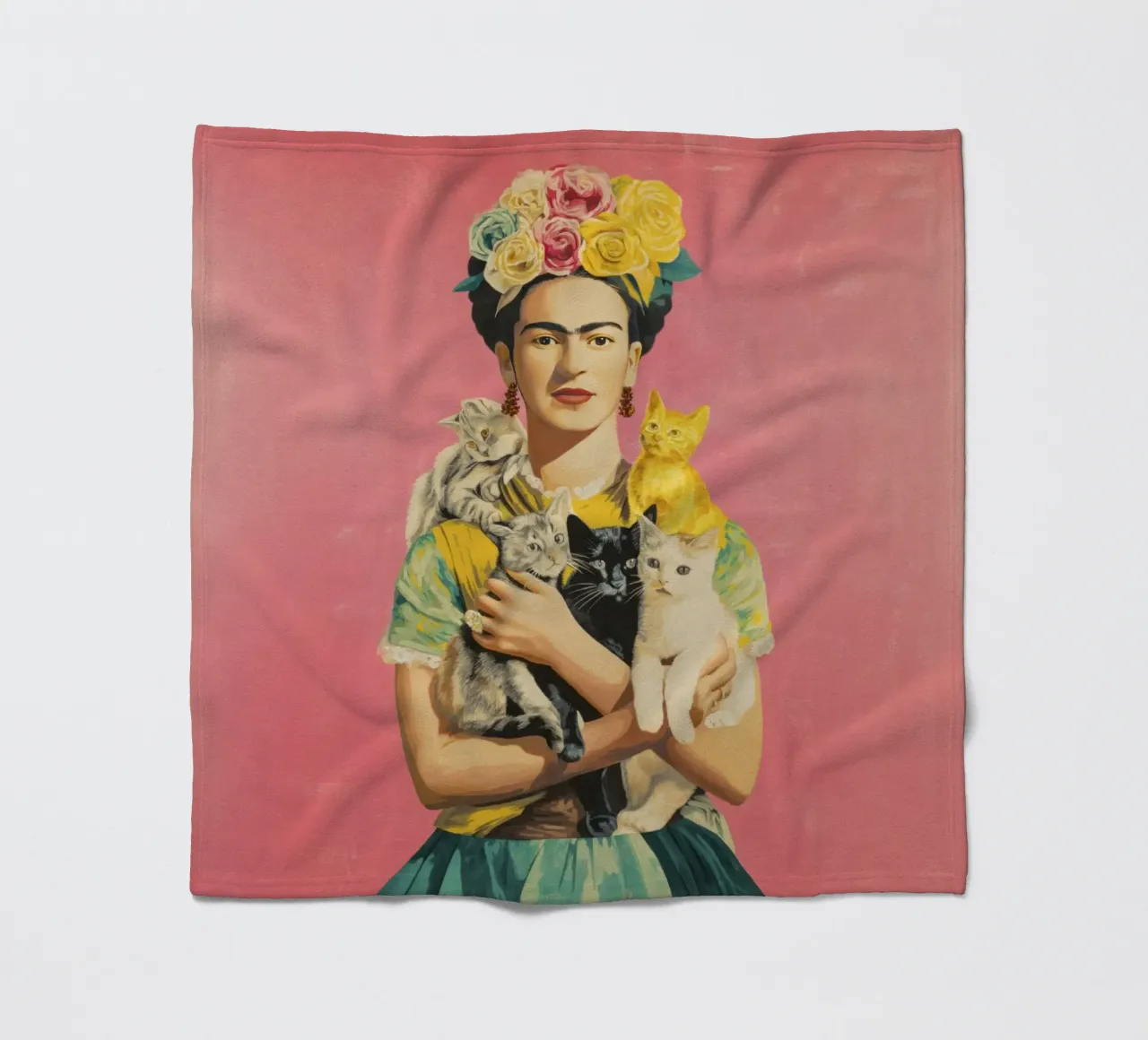 Musa bohémienne con corona floreale in posa con i gattini coperta in pile da Modern Muse