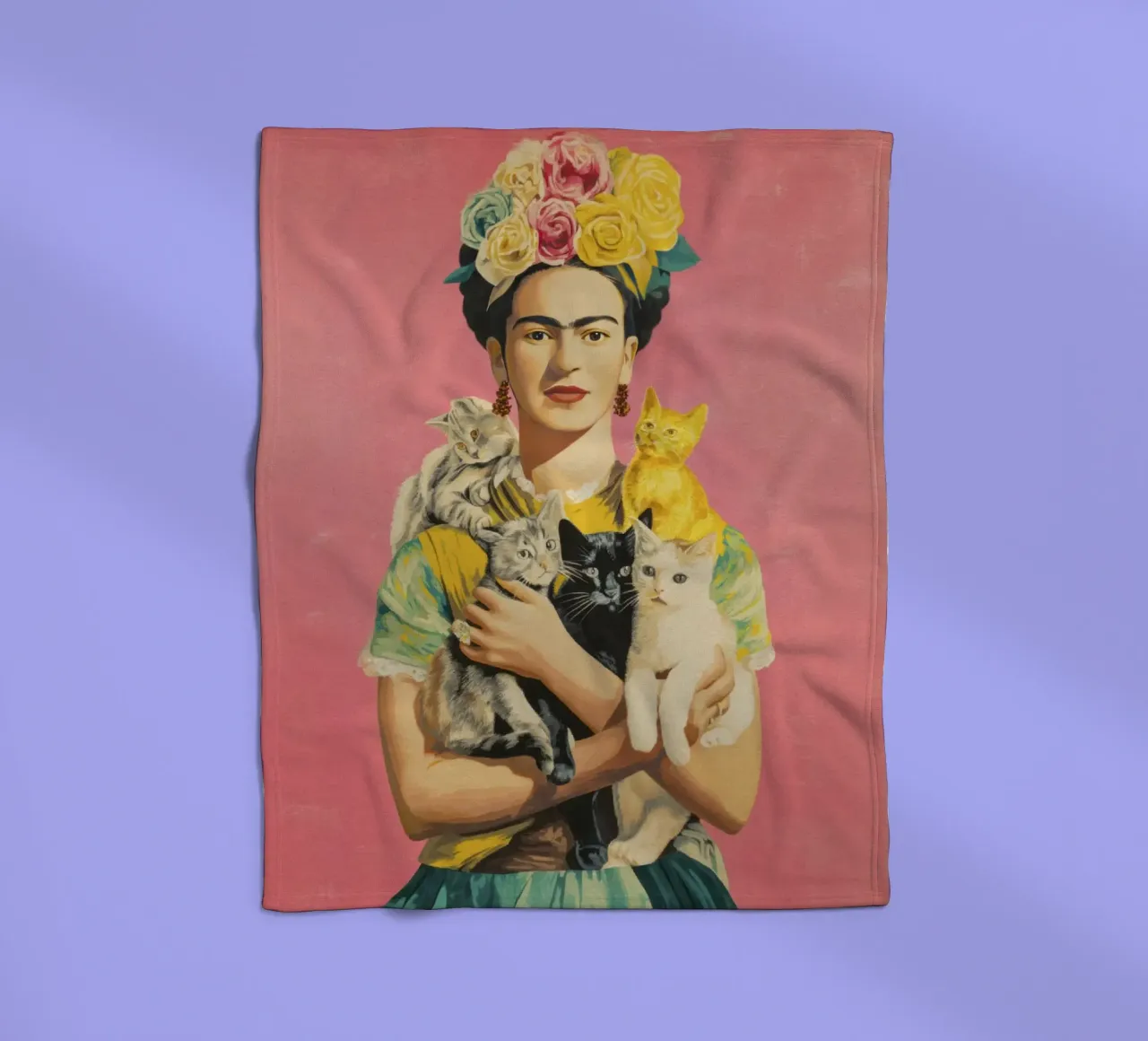 Musa bohémienne con corona floreale in posa con i gattini coperta in pile da Modern Muse