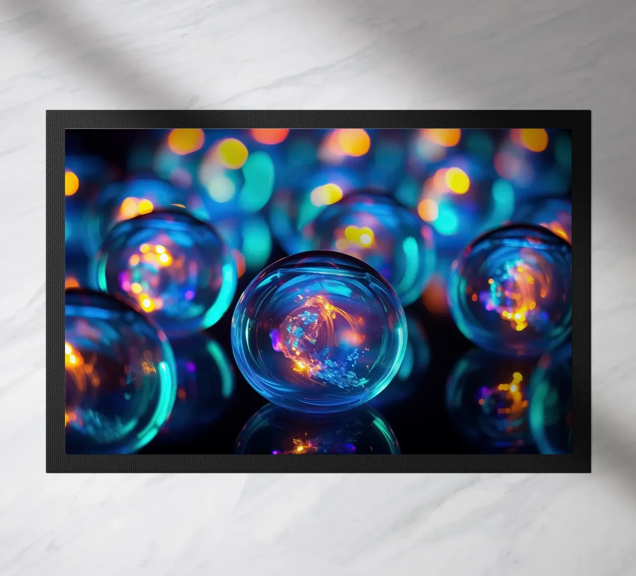 Glass marble in neon light doormat by Imagine