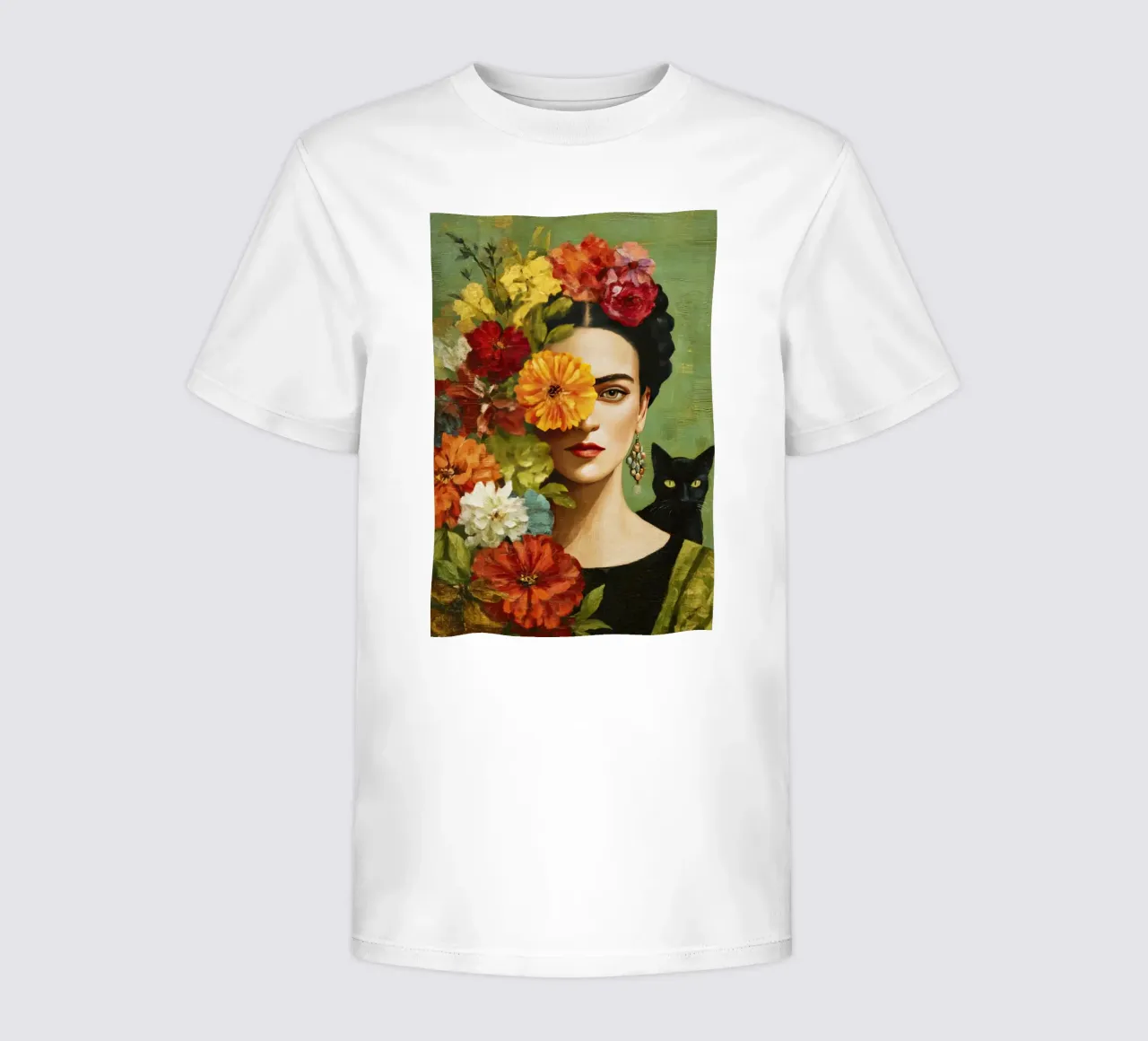 Rose Crowned Mexican Diva with a Cat kids t-shirt by Modern Muse