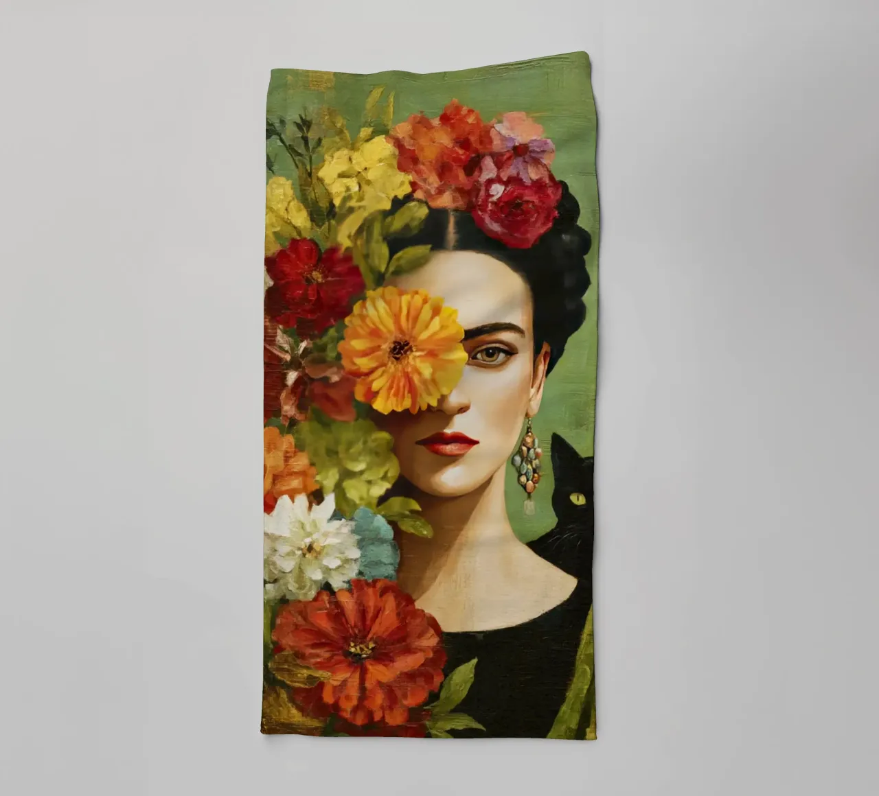 Rose Crowned Mexican Diva with a Cat towel by Modern Muse