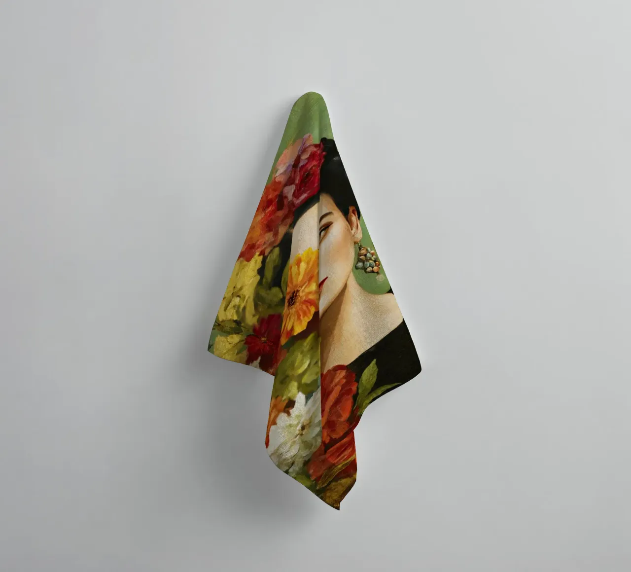 Rose Crowned Mexican Diva with a Cat towel by Modern Muse