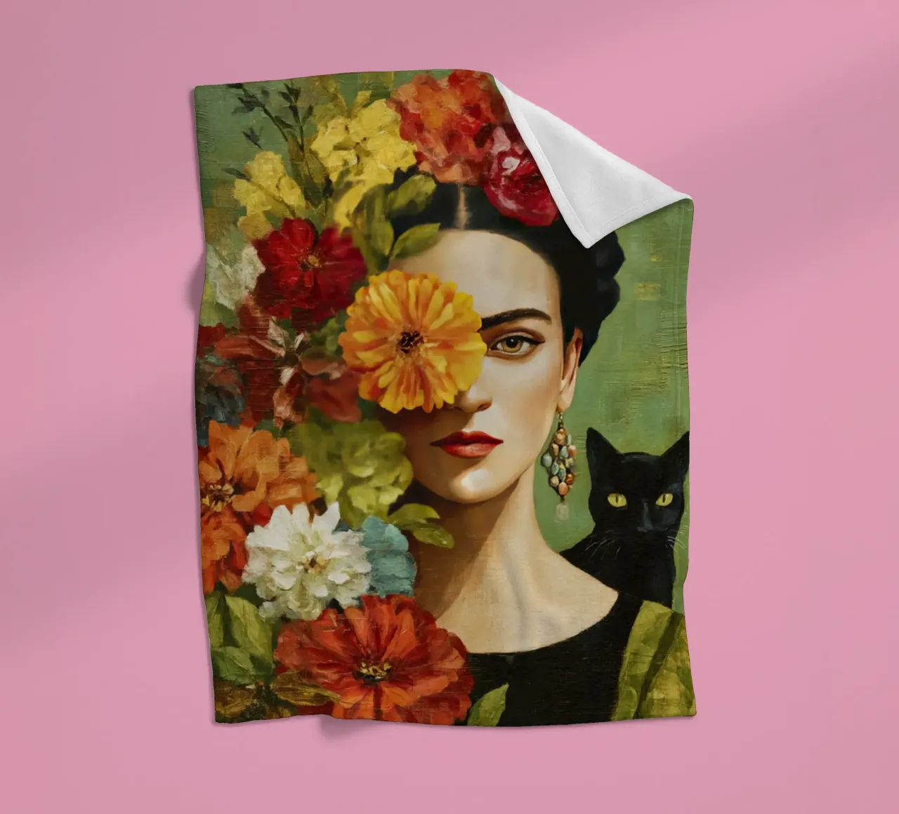 Rose Crowned Mexican Diva with a Cat fleece blanket by Modern Muse