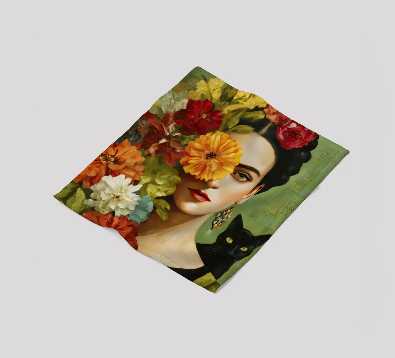 Rose Crowned Mexican Diva with a Cat fleece blanket by Modern Muse