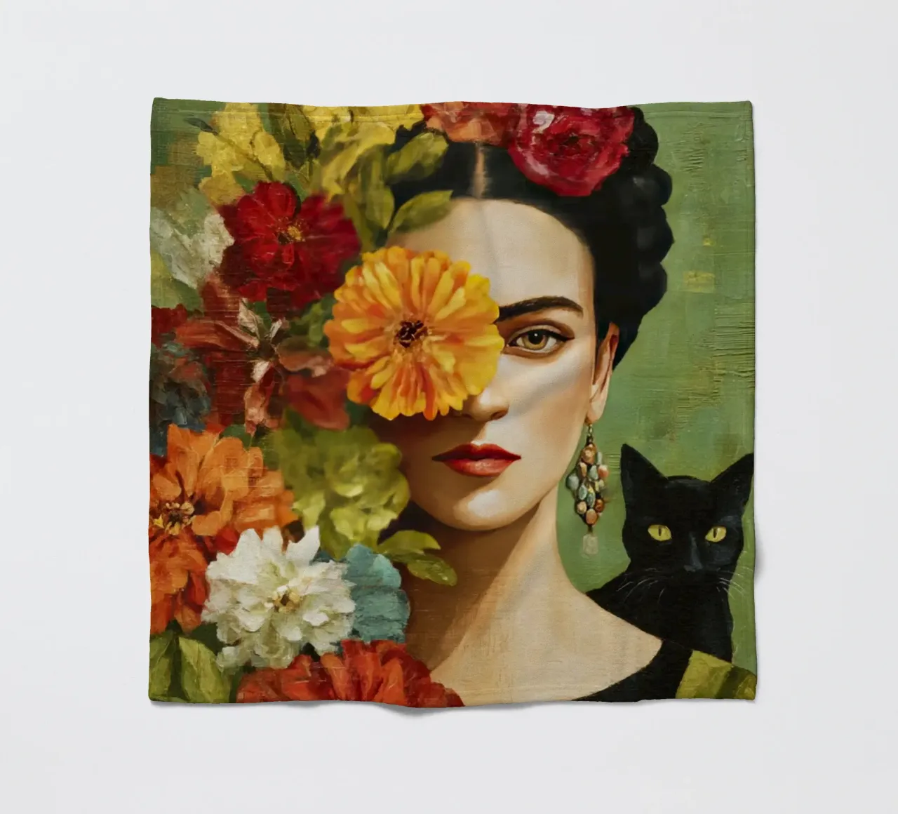 Rose Crowned Mexican Diva with a Cat fleece blanket by Modern Muse