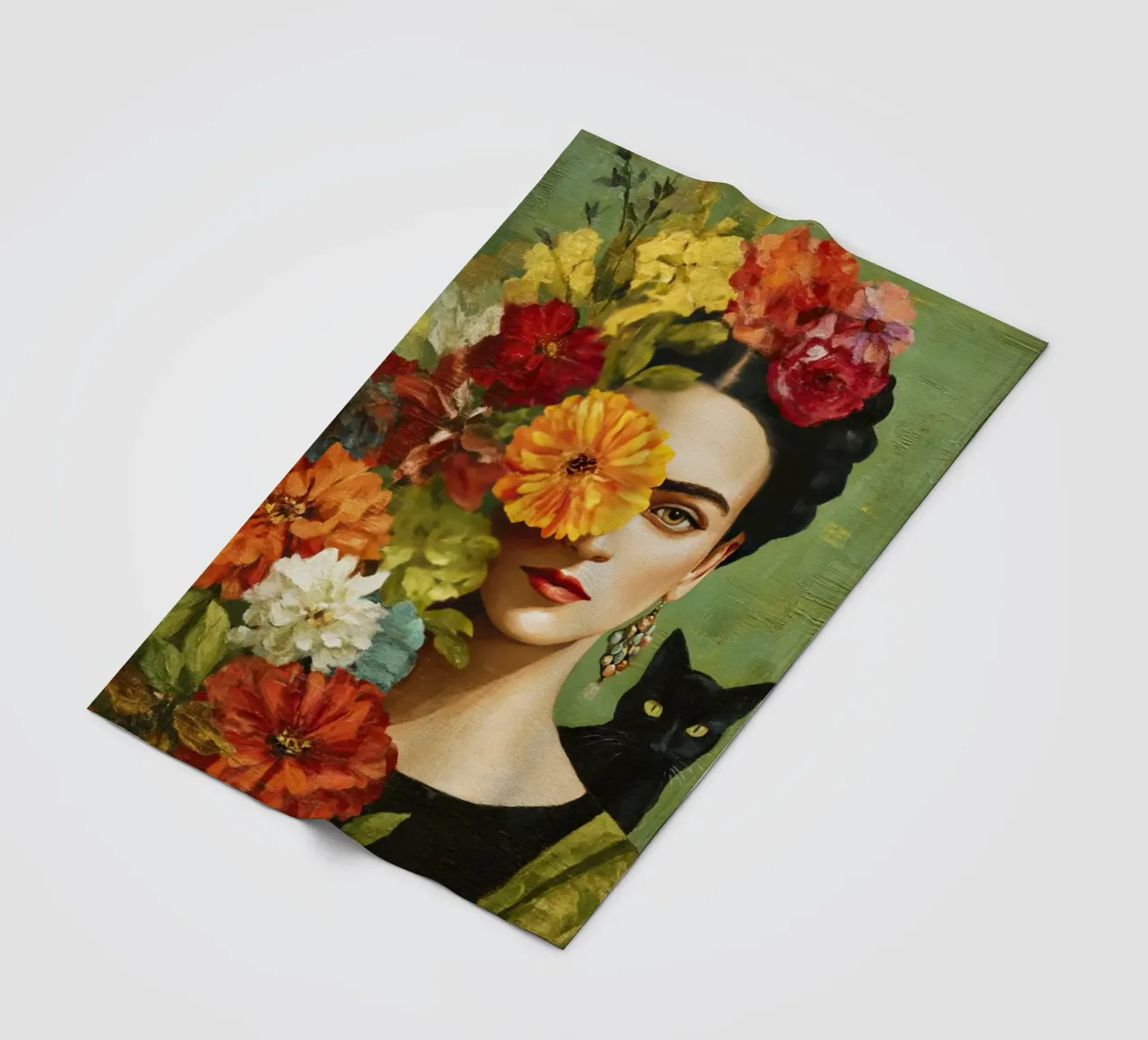 Rose Crowned Mexican Diva with a Cat fleece blanket by Modern Muse