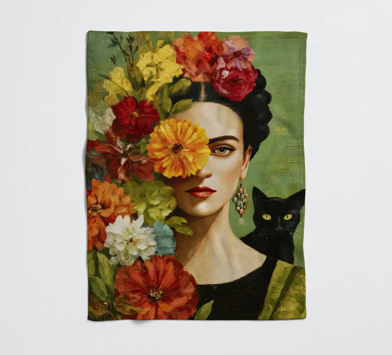 Rose Crowned Mexican Diva with a Cat fleece blanket by Modern Muse