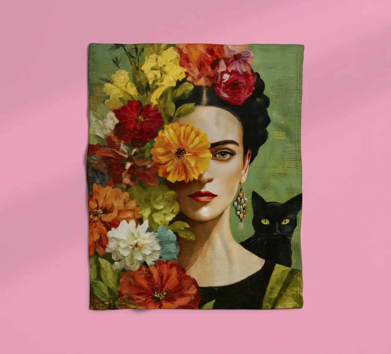 Rose Crowned Mexican Diva with a Cat fleece blanket by Modern Muse