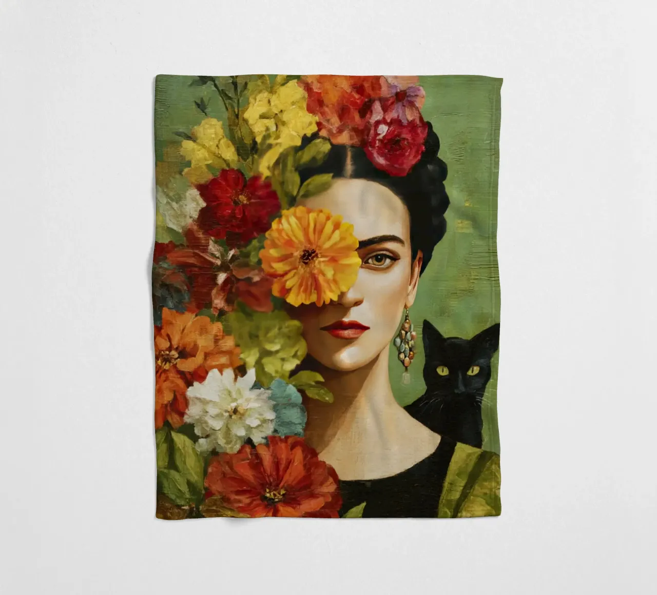 Rose Crowned Mexican Diva with a Cat fleece blanket by Modern Muse