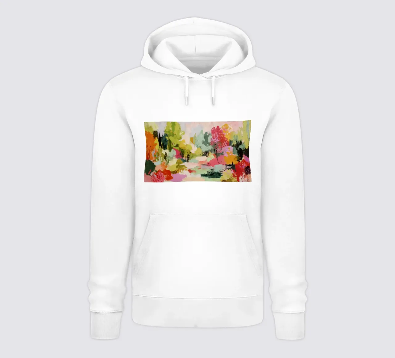 Scena dinamica e colorata di alberi del bosco felpa con cappuccio da Modern Muse