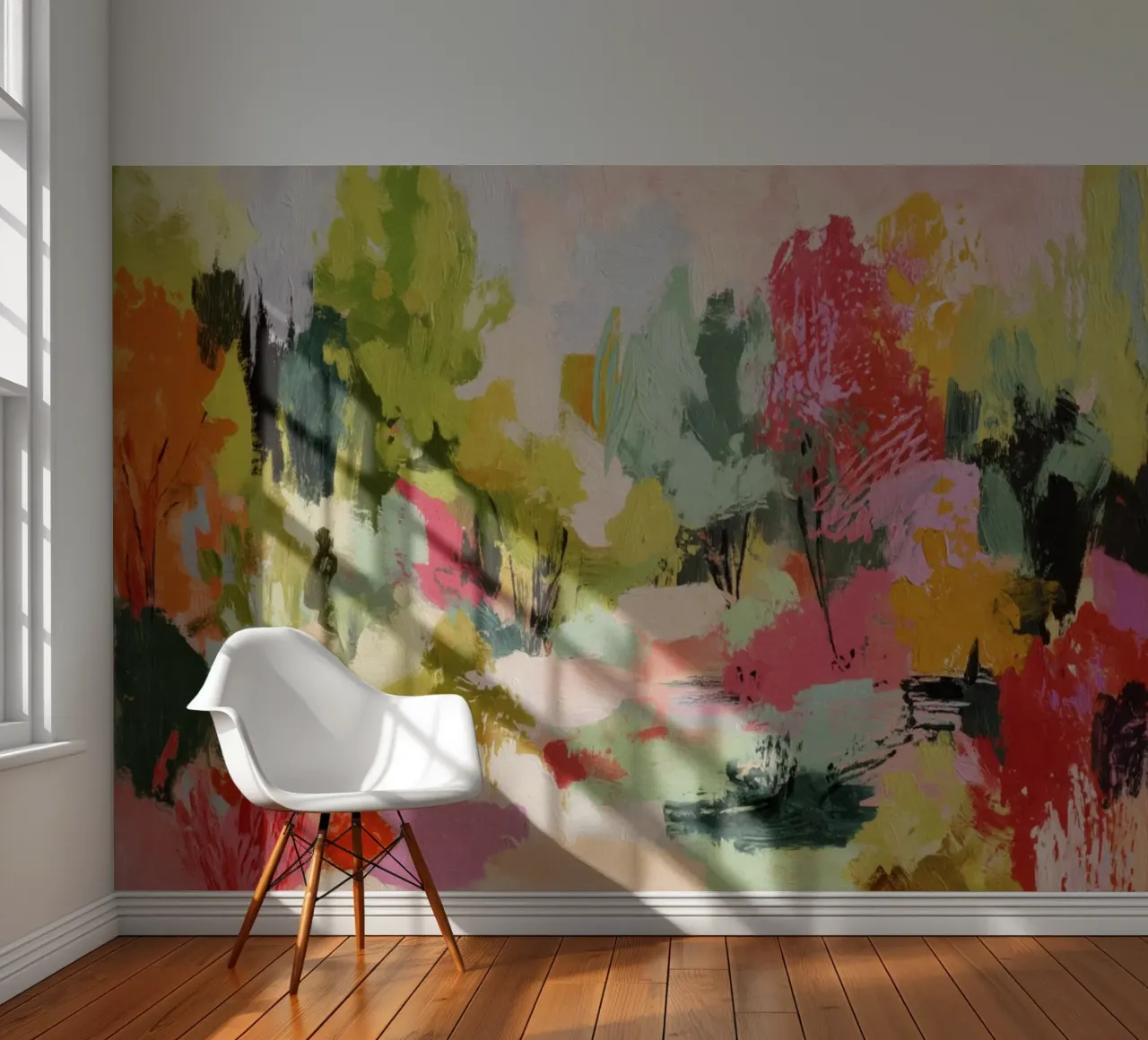 Dynamische bunte Woodland-Baum-Szene Fototapete von Modern Muse