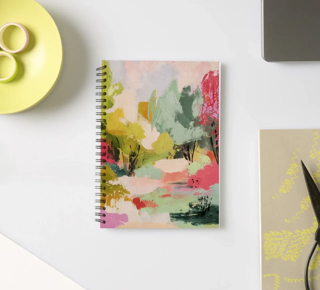 Dynamic Colorful Woodland Tree Scene spiral notebook by Modern Muse