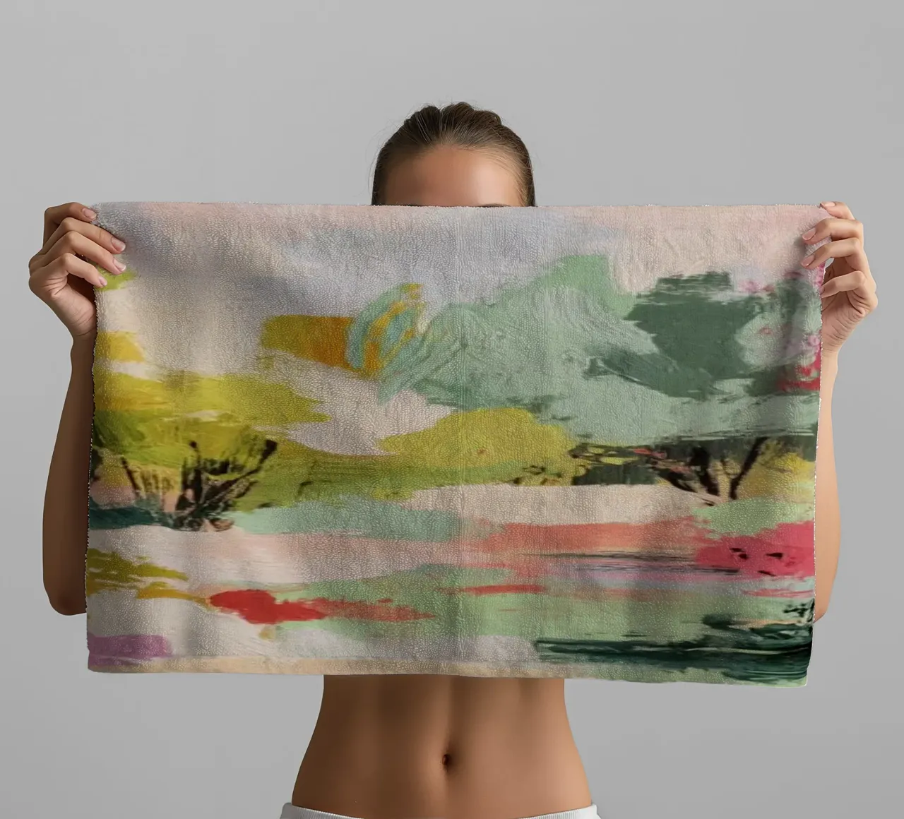 Dynamic Colorful Woodland Tree Scene towel by Modern Muse