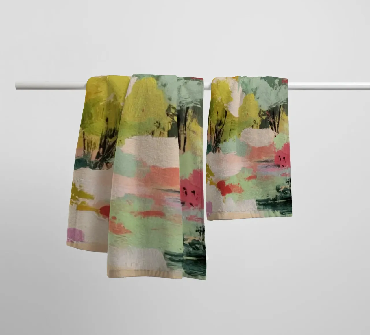 Dynamic Colorful Woodland Tree Scene towel by Modern Muse