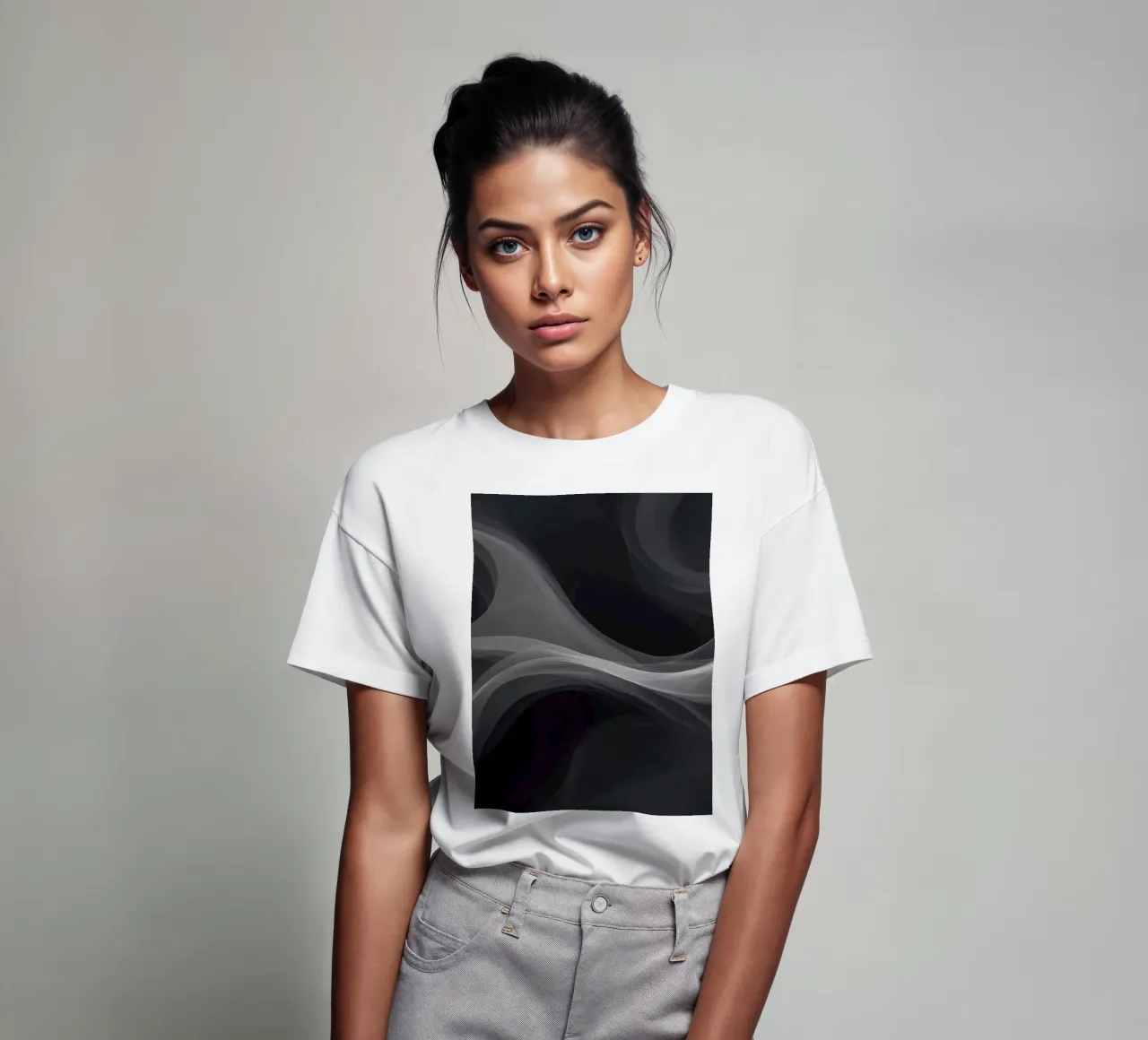 Dynamic swirls of smoke create an abstract background for mo t-shirt by DesignDoodle