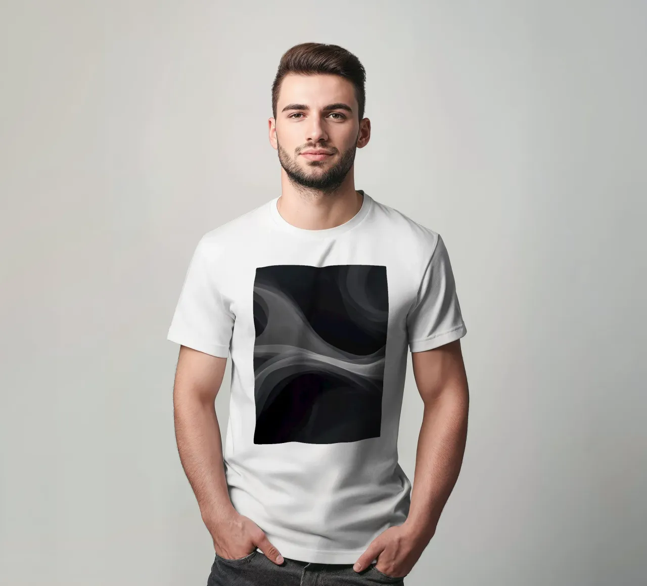 Dynamic swirls of smoke create an abstract background for mo t-shirt by DesignDoodle