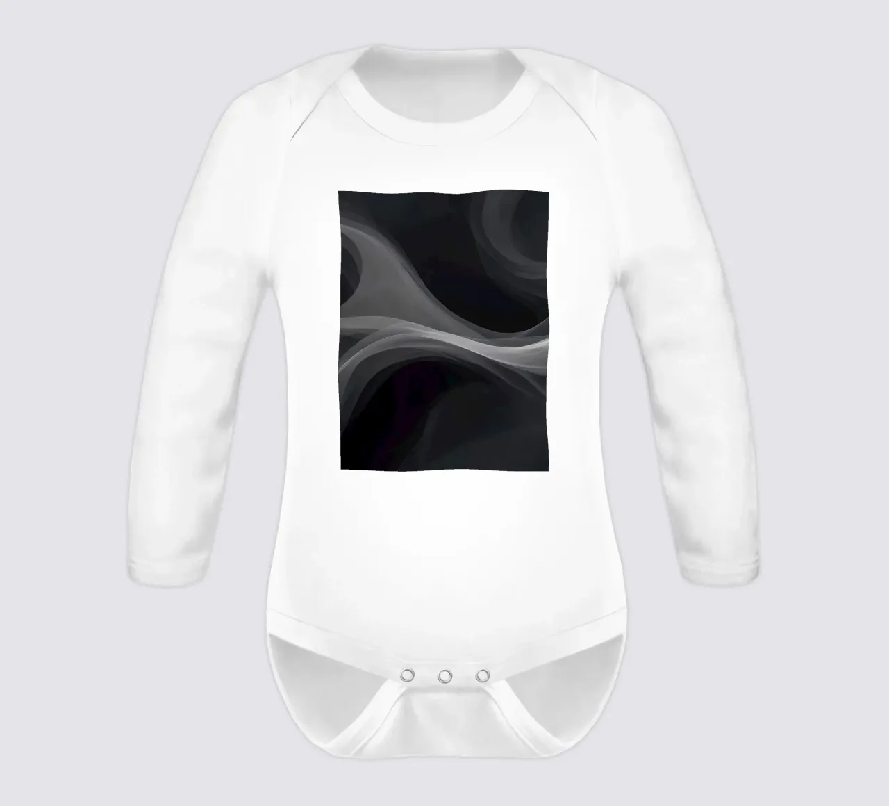 Dynamic swirls of smoke create an abstract background for mo long-sleeve baby romper by DesignDoodle