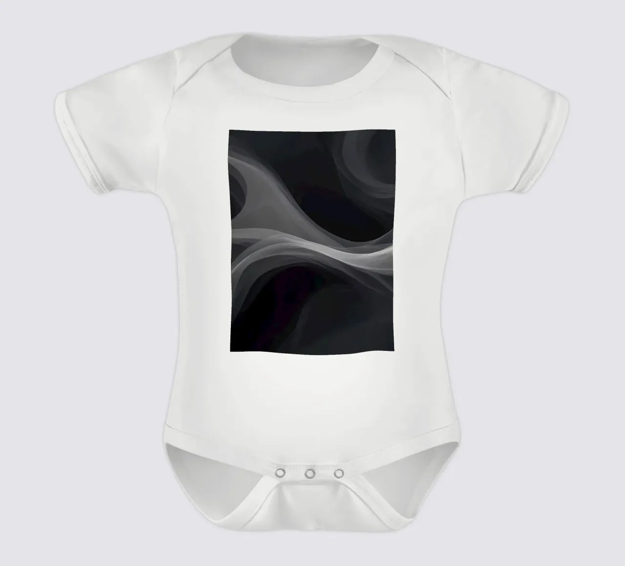 Dynamic swirls of smoke create an abstract background for mo short-sleeve baby romper by DesignDoodle