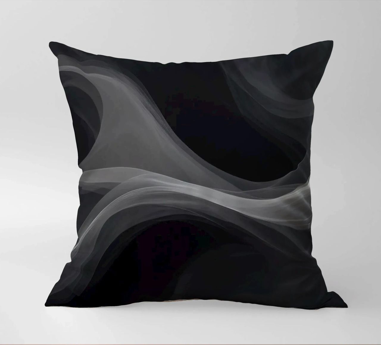 Dynamic swirls of smoke create an abstract background for mo decorative cushion by DesignDoodle