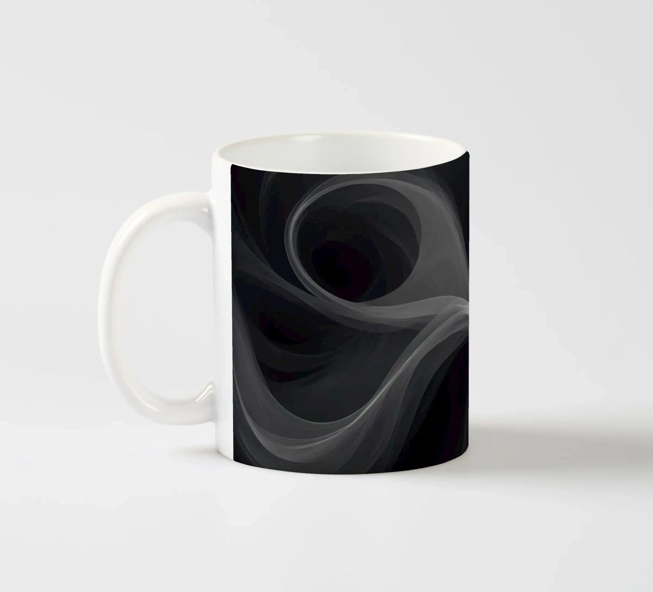Dynamic swirls of smoke create an abstract background for mo ceramic mug by DesignDoodle