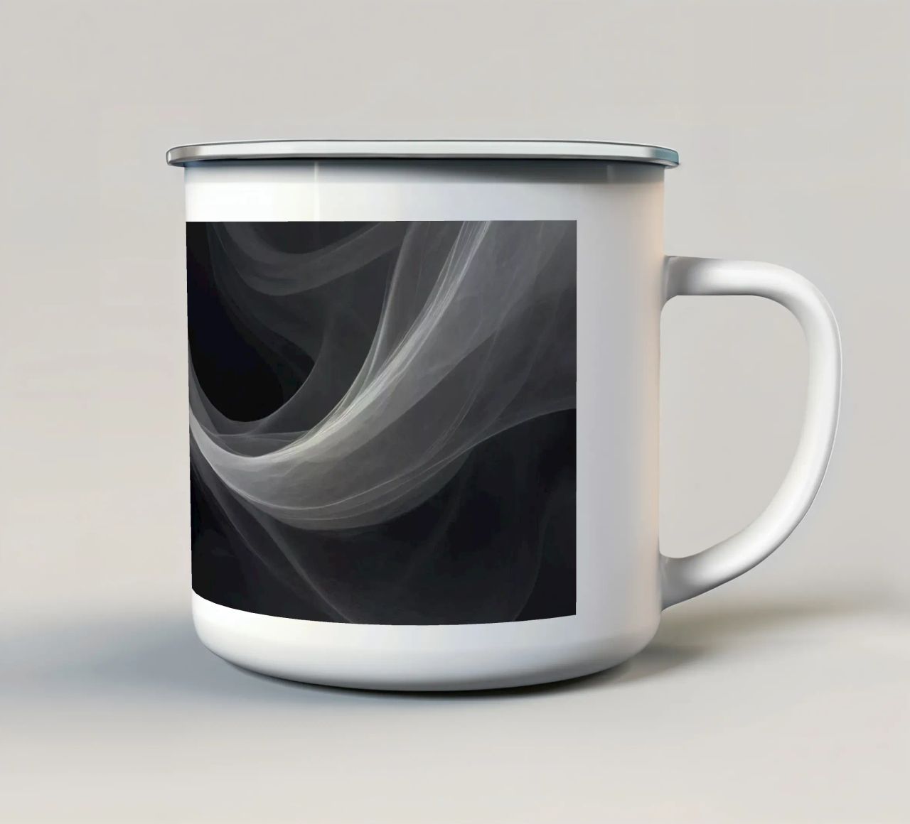 Dynamic swirls of smoke create an abstract background for mo enamel mug by DesignDoodle