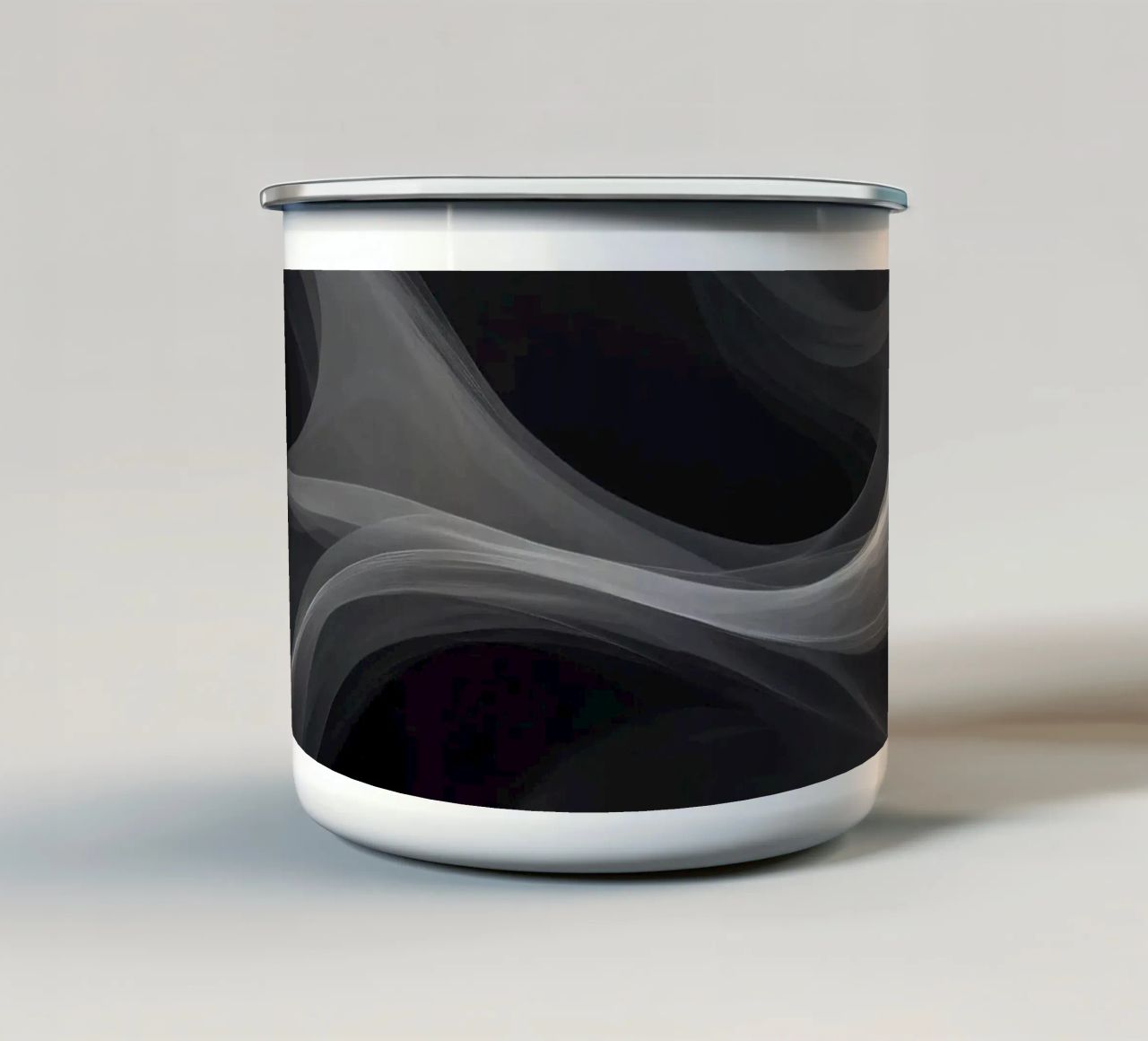 Dynamic swirls of smoke create an abstract background for mo enamel mug by DesignDoodle