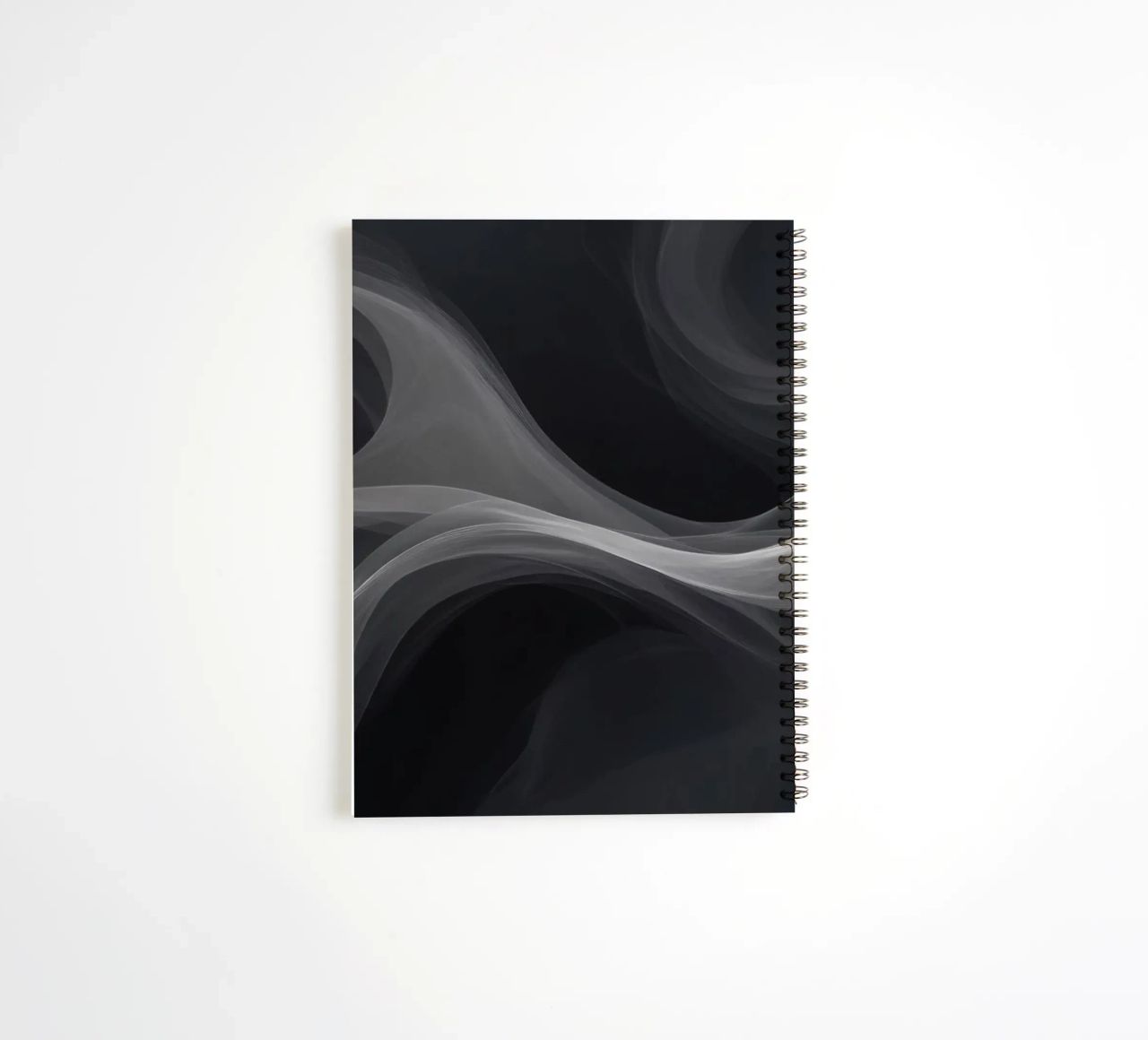 Dynamic swirls of smoke create an abstract background for mo spiral notebook by DesignDoodle
