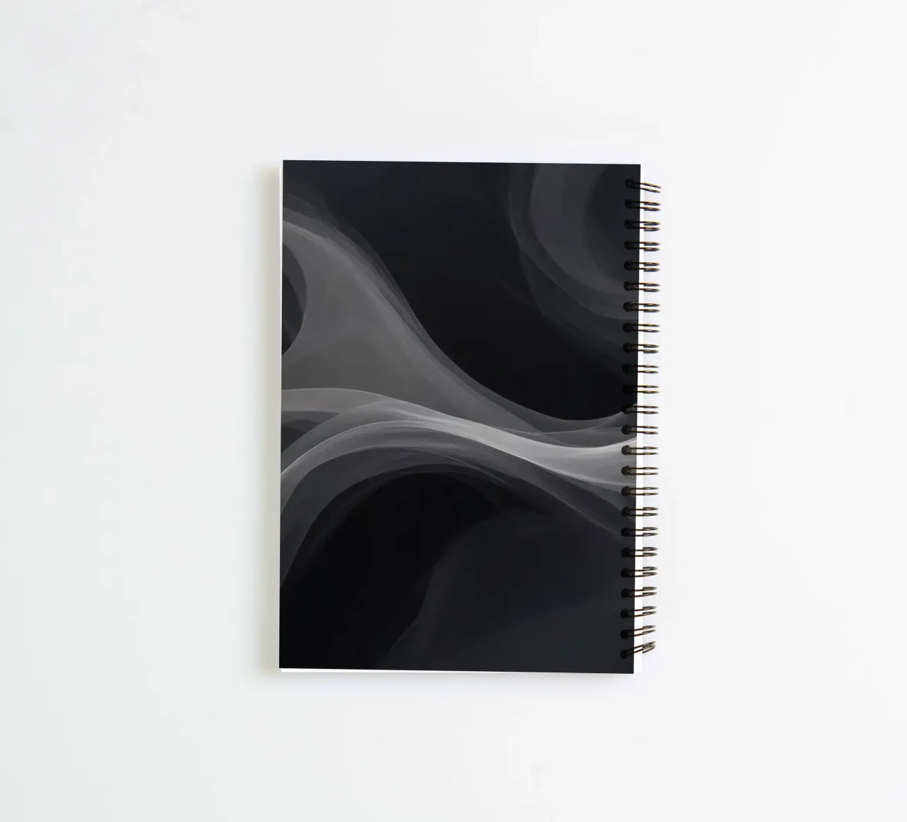 Dynamic swirls of smoke create an abstract background for mo spiral notebook by DesignDoodle