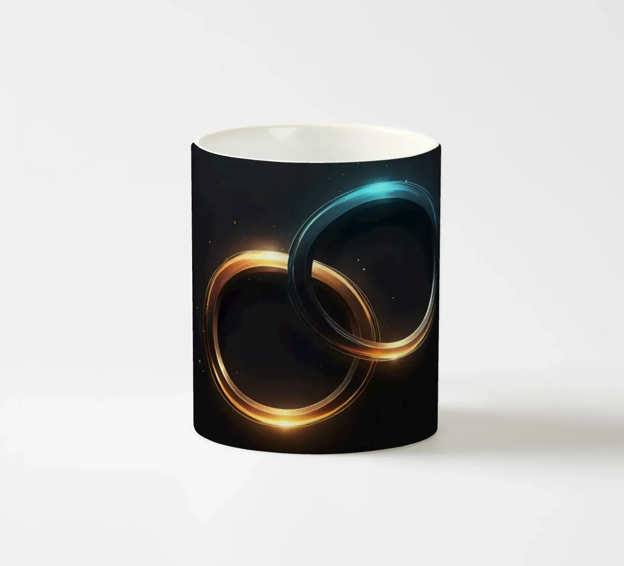 Anelli di luce vorticosi creano un'ipnotica arte astratta tazza in ceramica da DesignDoodle
