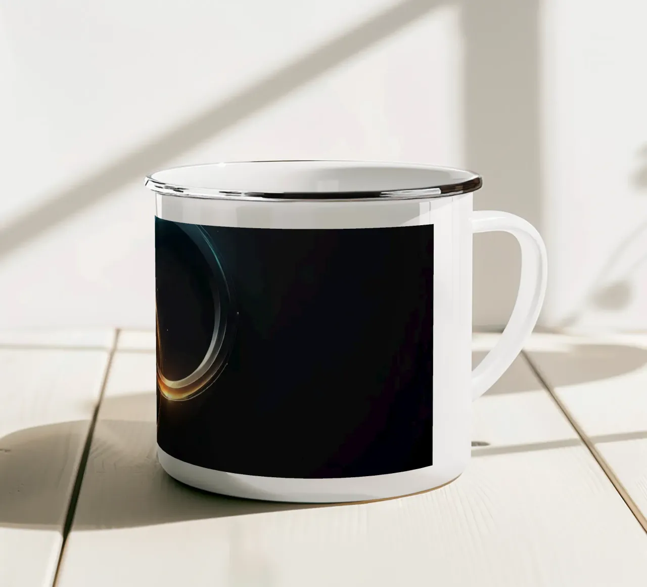 Anelli di luce vorticosi creano un'ipnotica arte astratta tazza in smalto da DesignDoodle