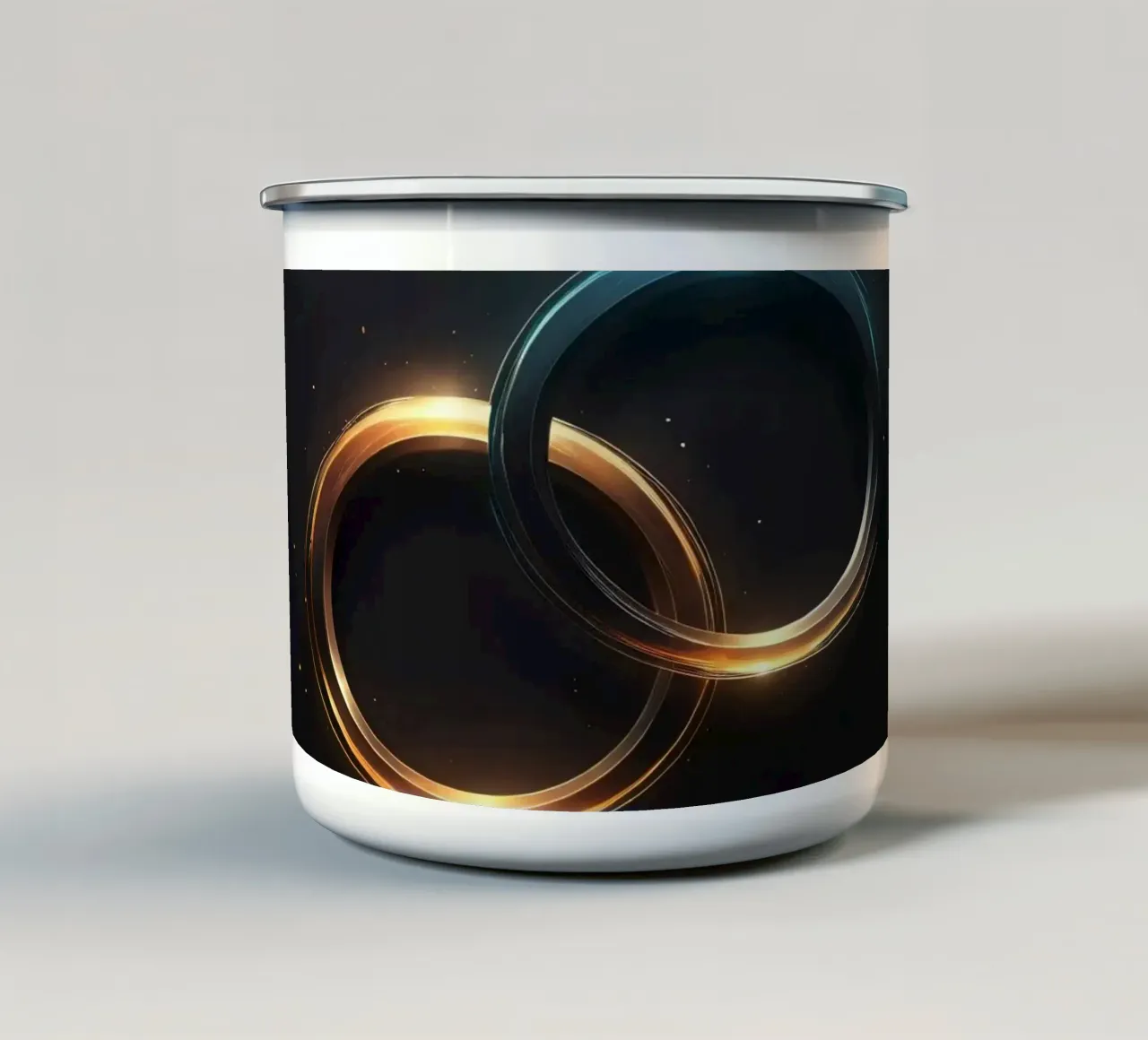 Anelli di luce vorticosi creano un'ipnotica arte astratta tazza in smalto da DesignDoodle