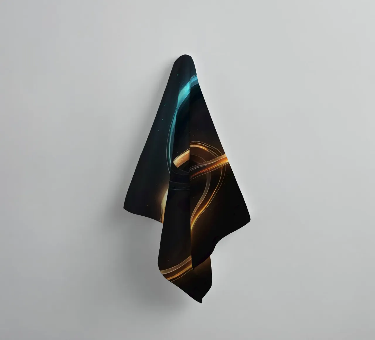 Swirling rings of light create a mesmerizing abstract art towel by DesignDoodle