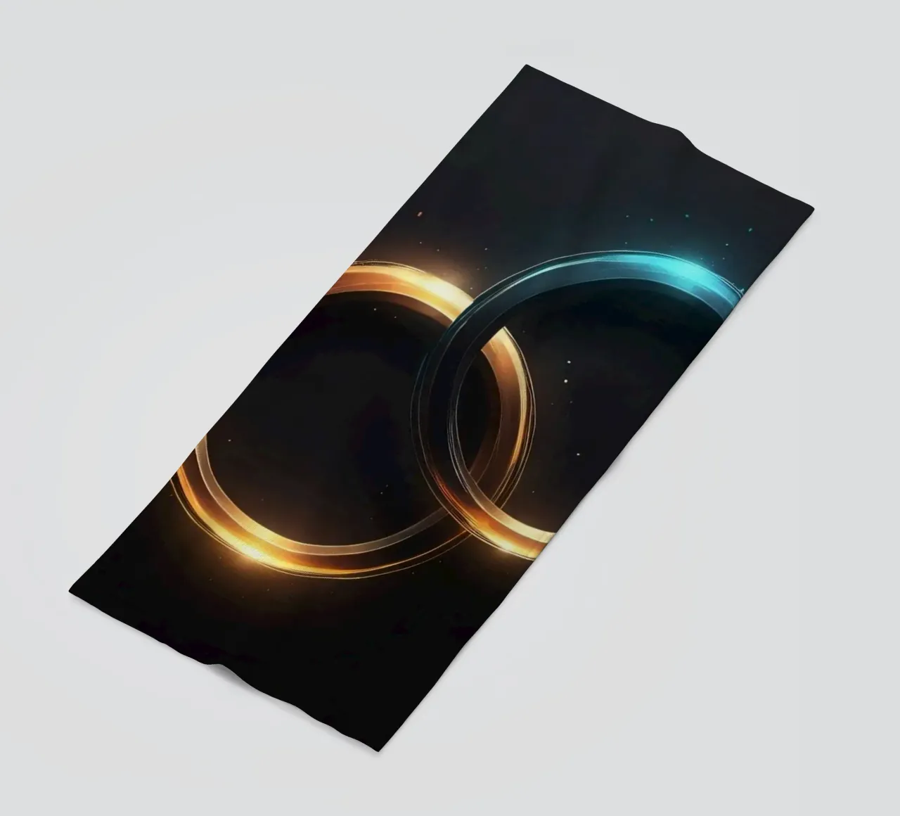 Swirling rings of light create a mesmerizing abstract art beach towel by DesignDoodle
