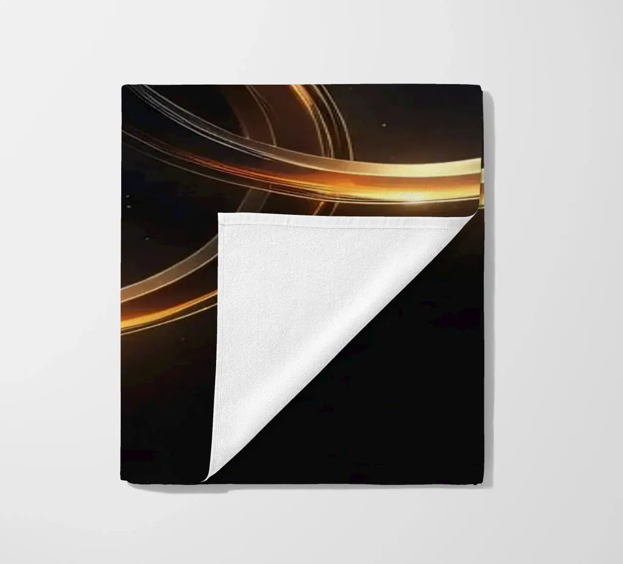 Swirling rings of light create a mesmerizing abstract art beach towel by DesignDoodle
