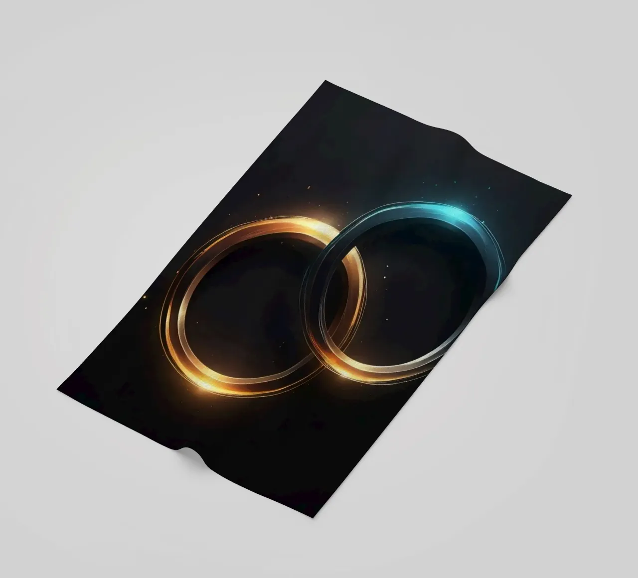 Swirling rings of light create a mesmerizing abstract art beach towel by DesignDoodle