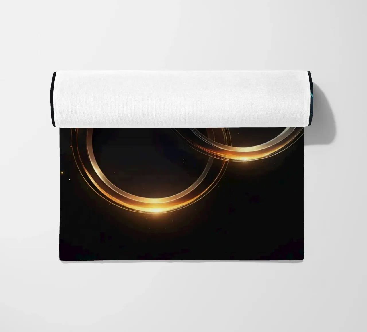 Swirling rings of light create a mesmerizing abstract art beach towel by DesignDoodle