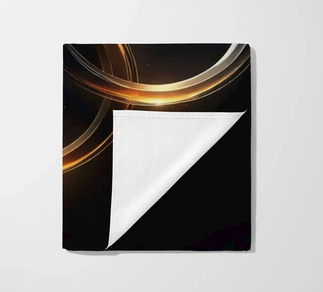 Swirling rings of light create a mesmerizing abstract art beach towel by DesignDoodle