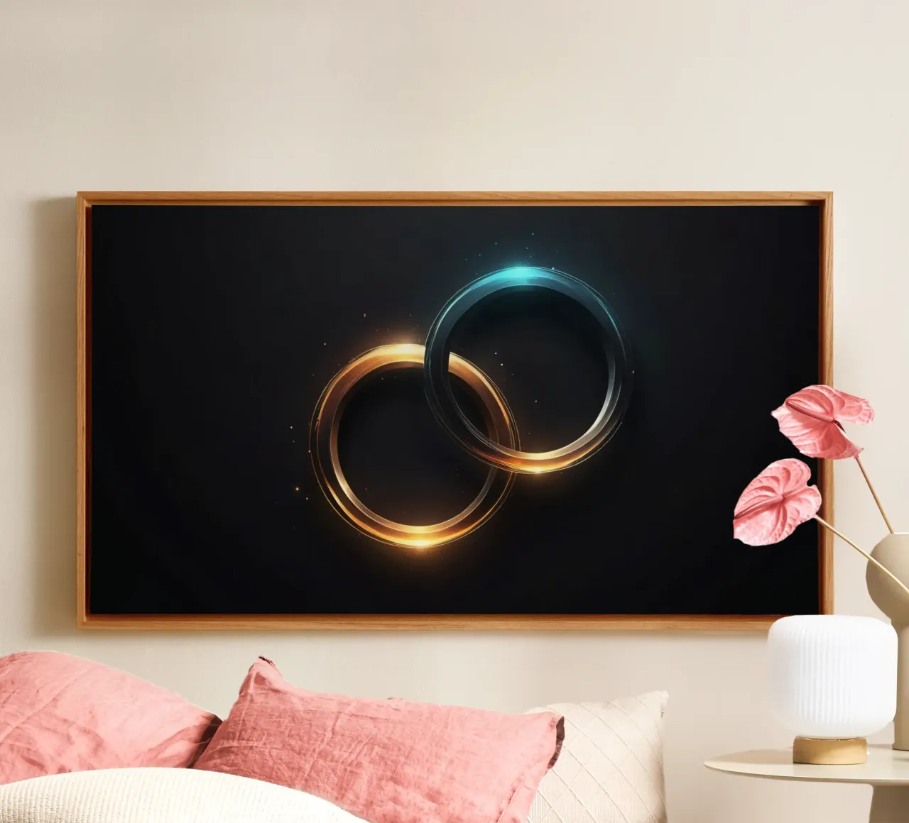 Swirling rings of light create a mesmerizing abstract art canvas by DesignDoodle