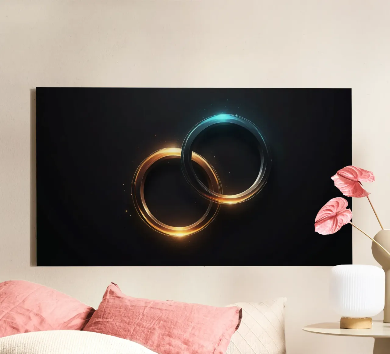 Swirling rings of light create a mesmerizing abstract art canvas by DesignDoodle