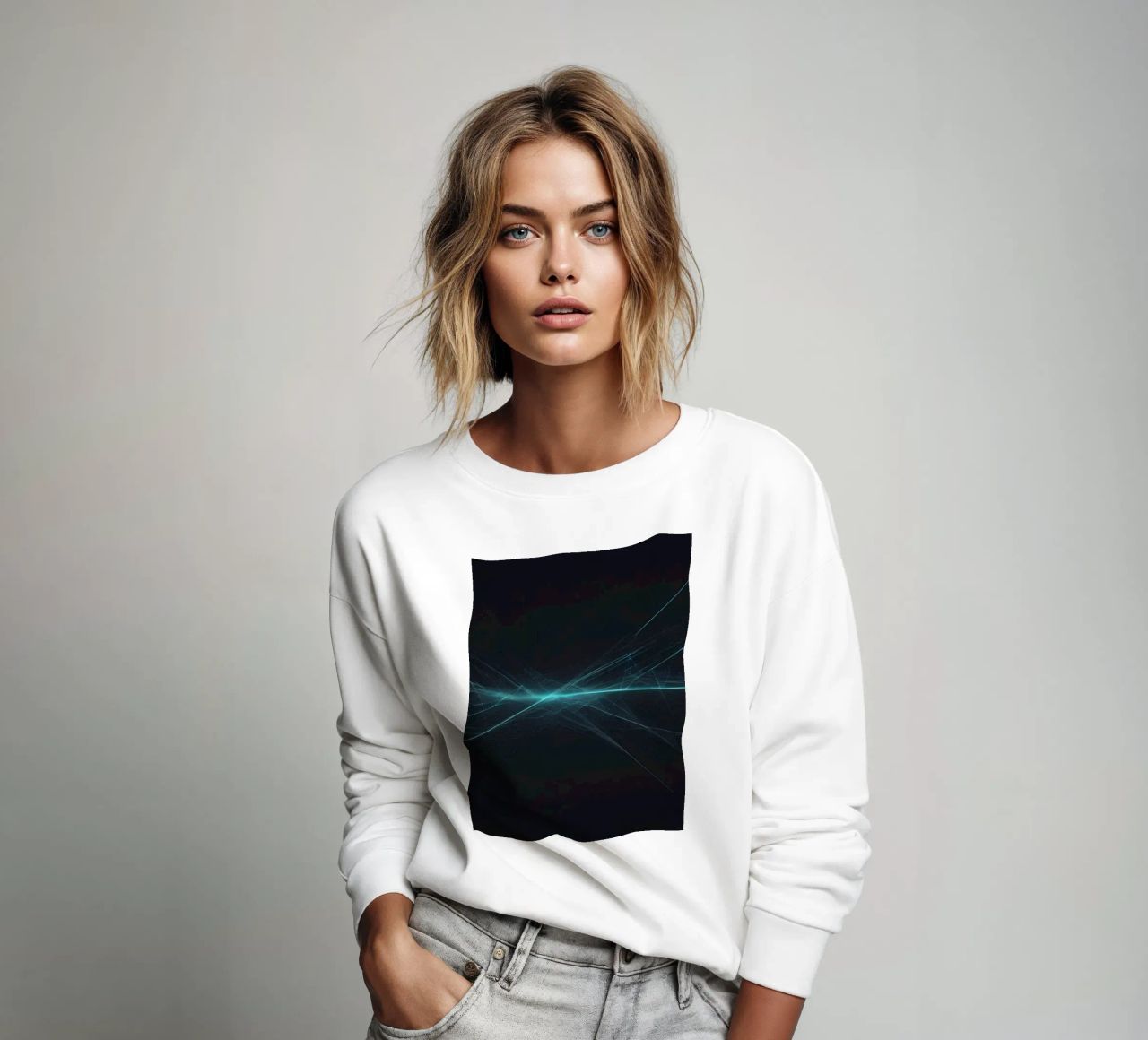 Dynamic abstract background with vibrant lines and dark art sweatshirt by DesignDoodle