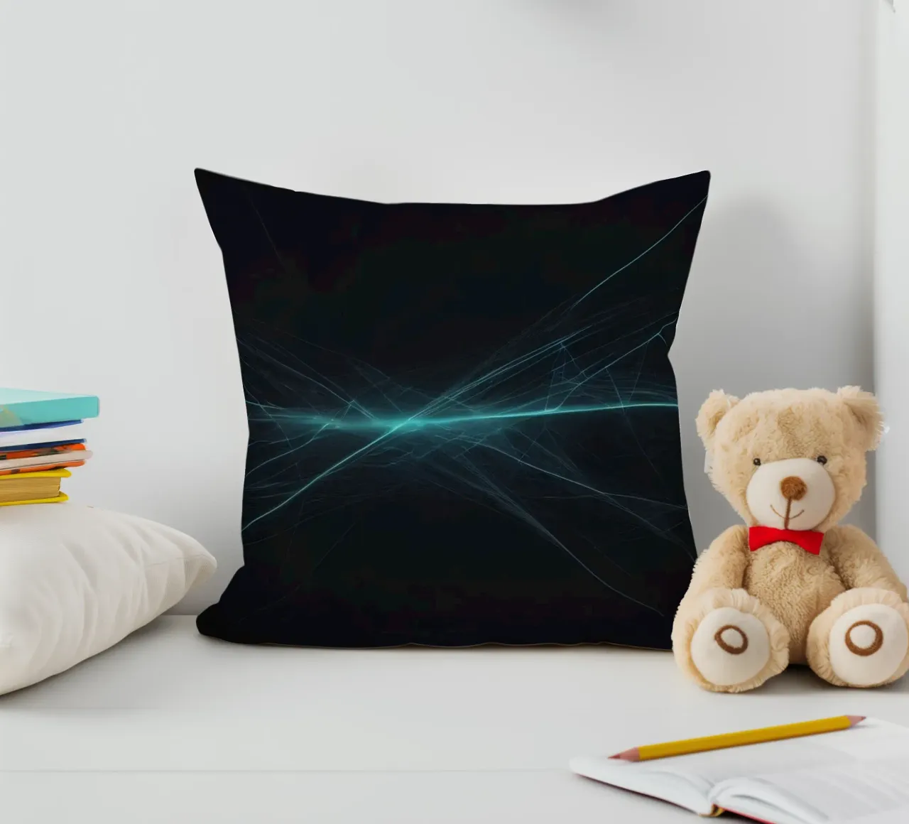 Dynamic abstract background with vibrant lines and dark art decorative cushion by DesignDoodle