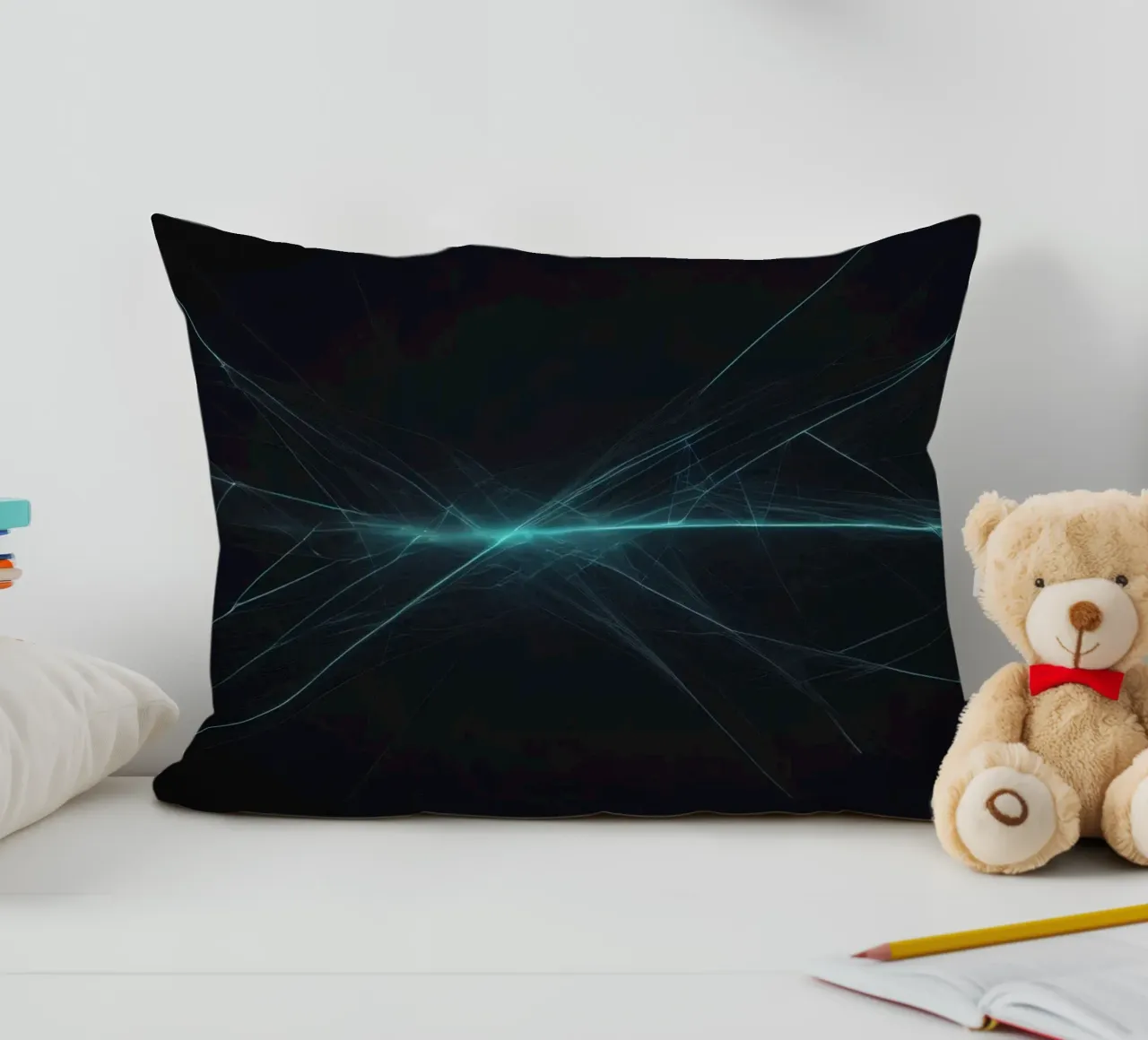 Dynamic abstract background with vibrant lines and dark art decorative cushion by DesignDoodle