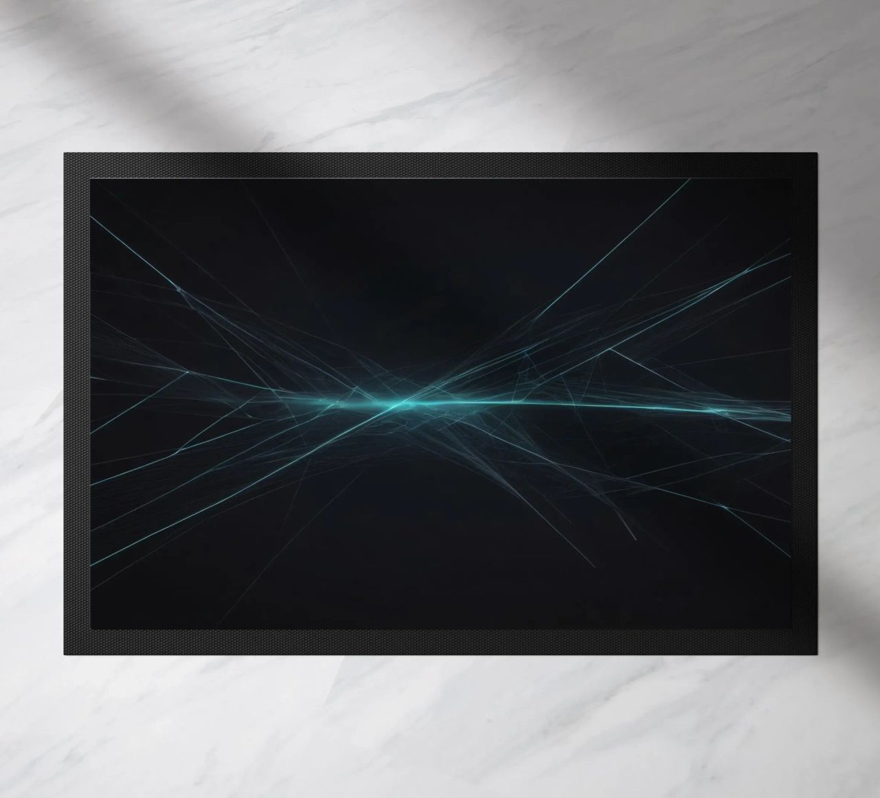 Dynamic abstract background with vibrant lines and dark art doormat by DesignDoodle