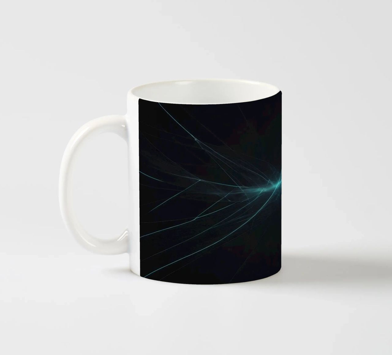 Dynamic abstract background with vibrant lines and dark art ceramic mug by DesignDoodle