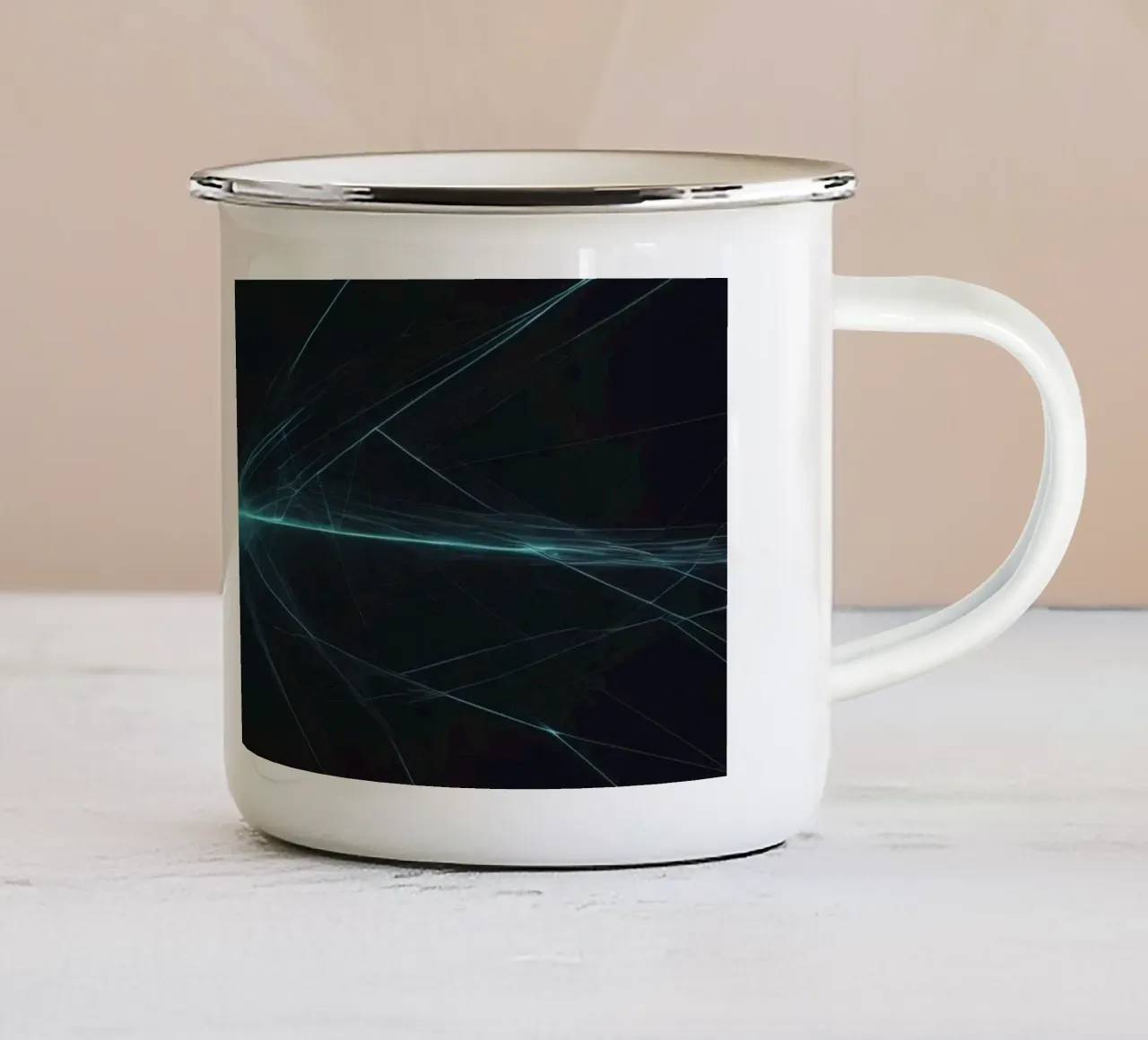 Fondo abstracto dinámico con líneas vibrantes y arte oscuro taza de esmalte de DesignDoodle