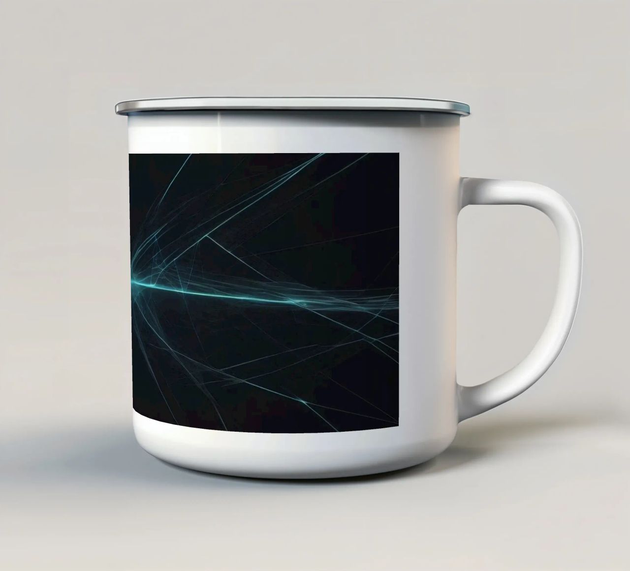 Dynamic abstract background with vibrant lines and dark art enamel mug by DesignDoodle